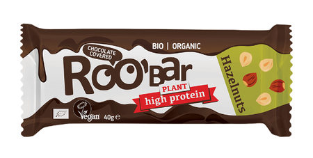 Baton proteinowy z orzechami laskowymi w polewie z gorzkiej czekolady, bezglutenowy BIO 40 g - Roobar
